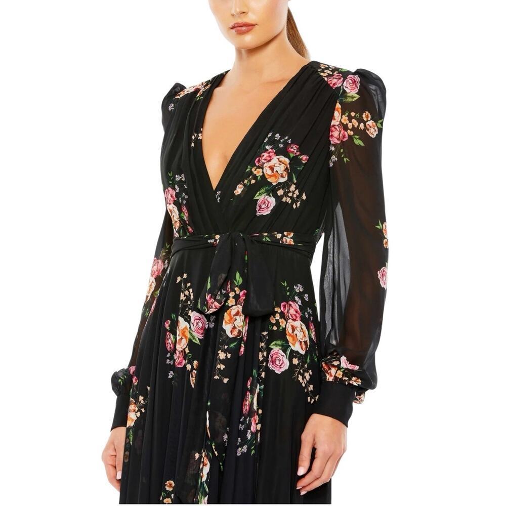 Mac Duggal 55661 Black Floral Long Sleeve Maxi Dress Size 6 $398 - Picture 2 of 8